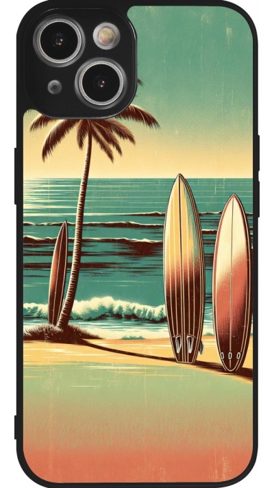 Coque iPhone 14 - Silicone rigide noir Surf Paradise