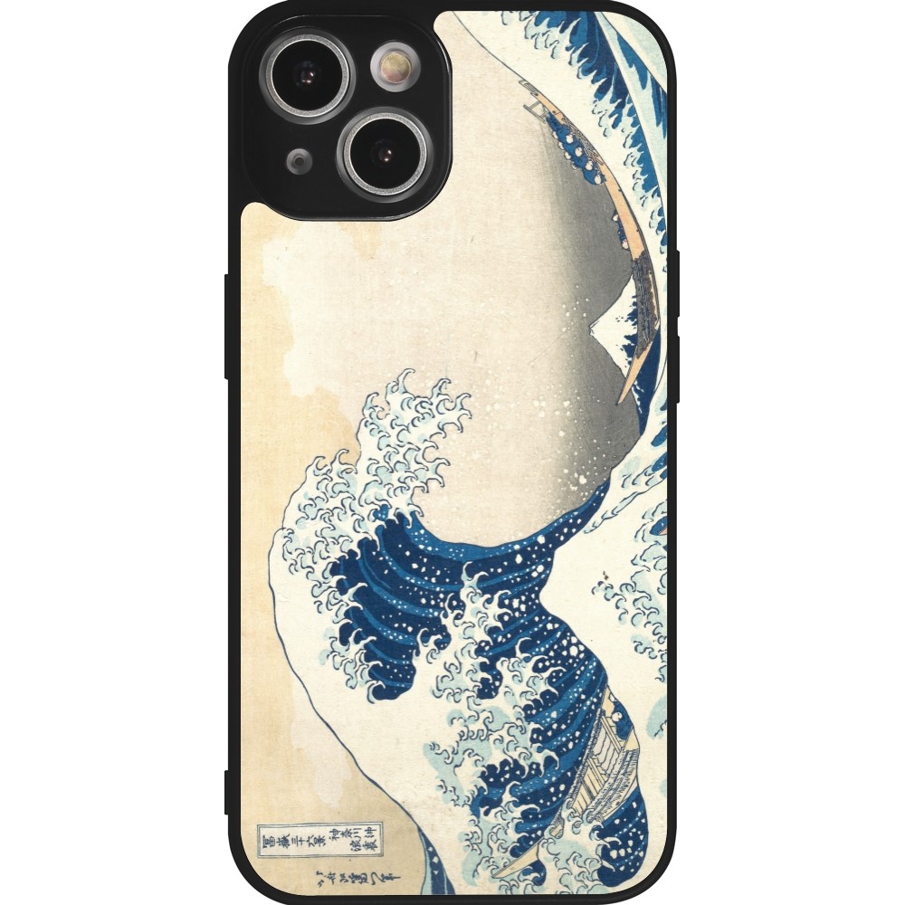 Coque iPhone 14 - Silicone rigide noir Tableau art - La Grande Vague de Kanagawa - Hokusai