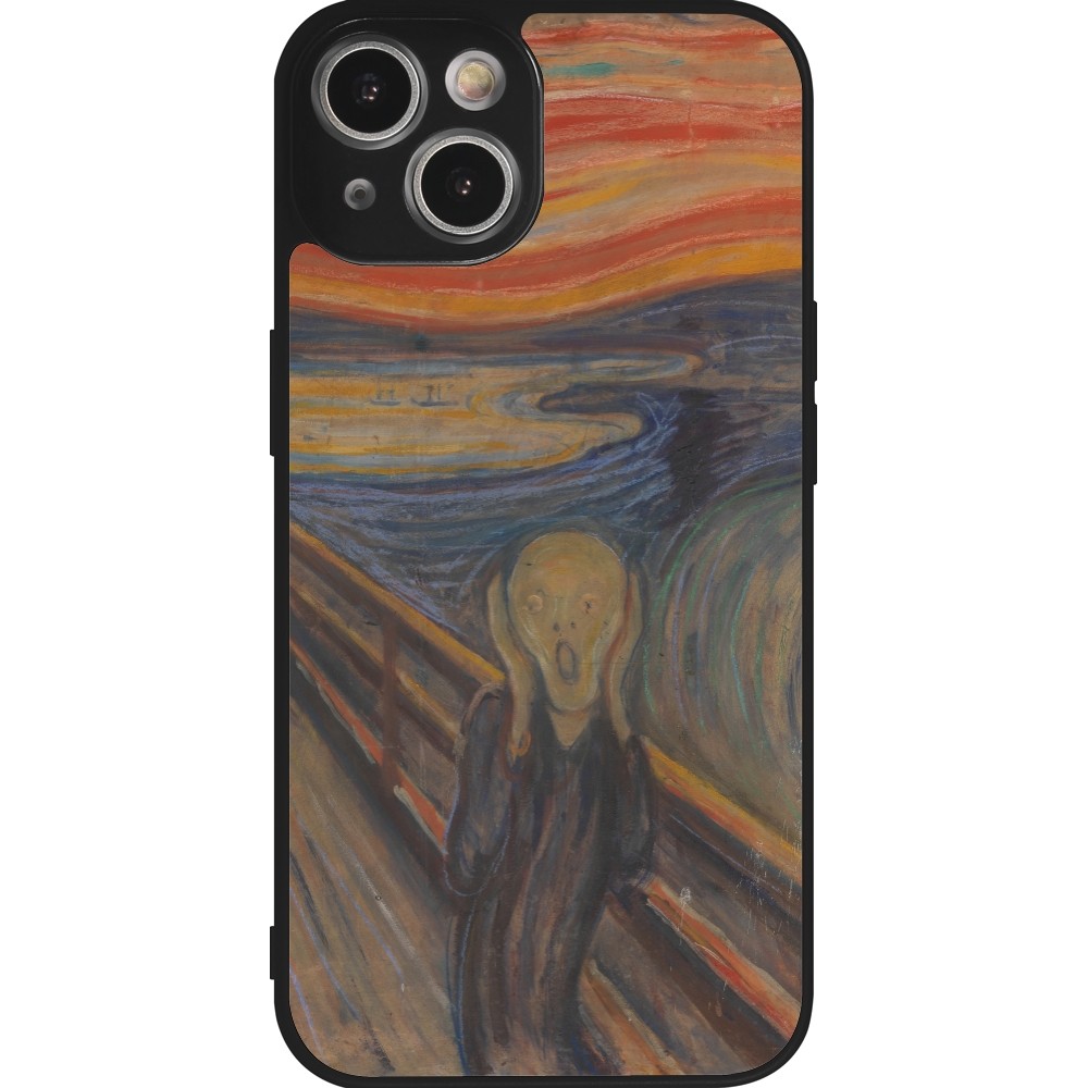 Coque iPhone 14 - Silicone rigide noir Tableau art - Le Cri - Edvard Munch