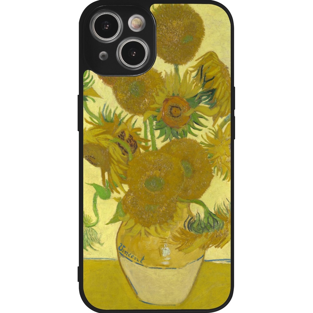 Coque iPhone 14 - Silicone rigide noir Tableau art - Les Tournesols - Van Gogh
