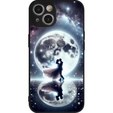Coque iPhone 14 - Silicone rigide noir Valentine 2024 Love under the moon