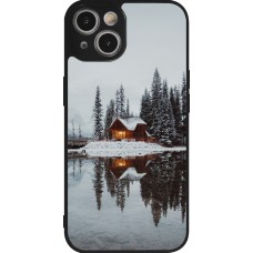 Coque iPhone 14 - Silicone rigide noir Winter 25 Winter house forest afternoon