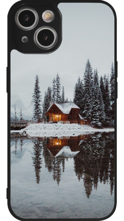 Coque iPhone 14 - Silicone rigide noir Winter 25 Winter house forest afternoon