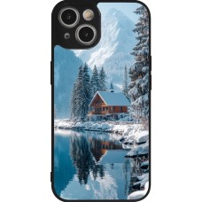 Coque iPhone 14 - Silicone rigide noir Winter 25 Winter house forest day