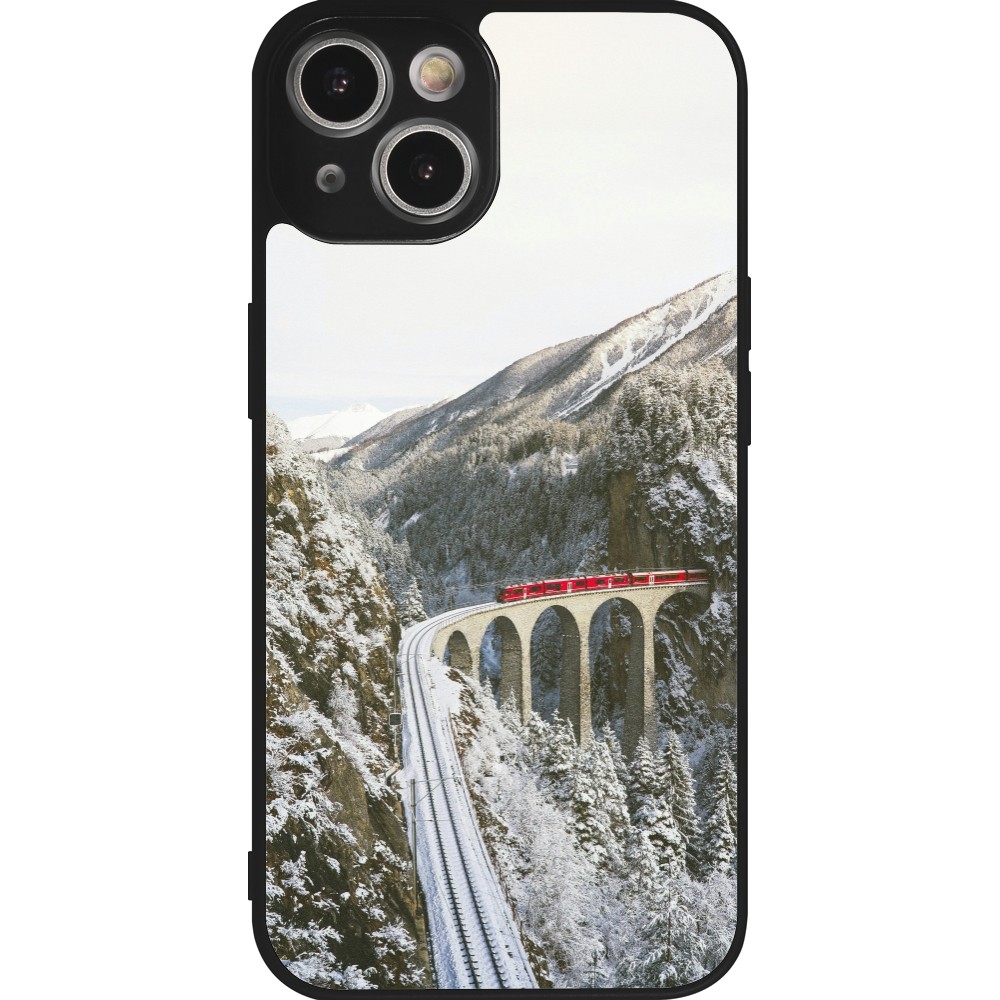 Coque iPhone 14 - Silicone rigide noir Winter 25 Winter polar express