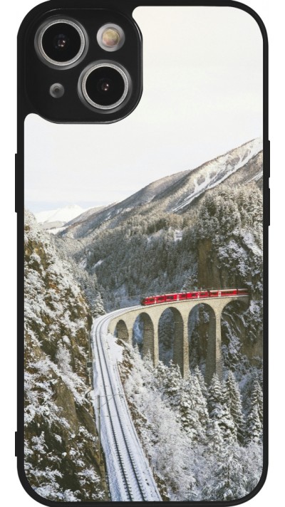 Coque iPhone 14 - Silicone rigide noir Winter 25 Winter polar express