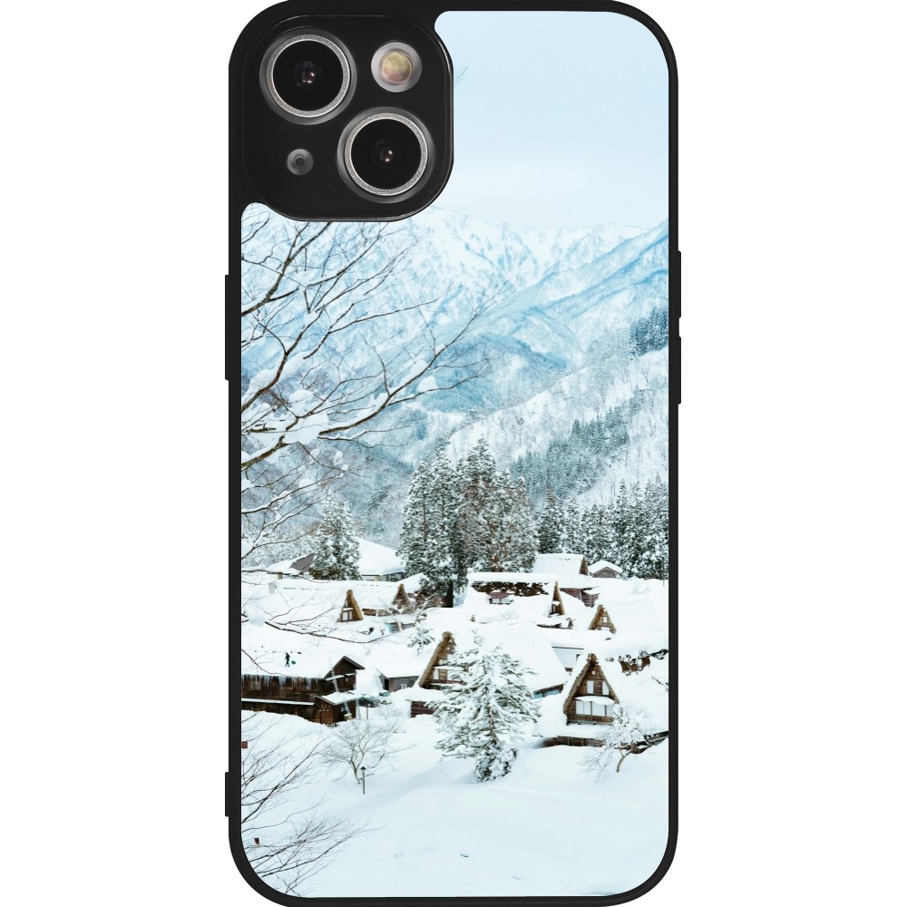 Coque iPhone 14 - Silicone rigide noir Winter 25 Winter snowy landscape