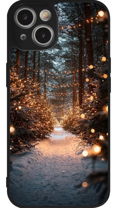 Coque iPhone 14 - Silicone rigide noir Winter 25 Winter snowy road