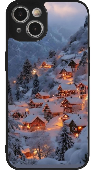 Coque iPhone 14 - Silicone rigide noir Winter 25 Winter snowy village