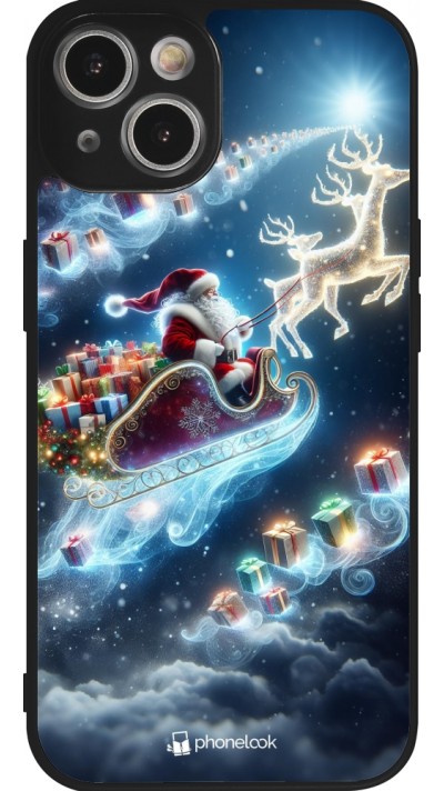 Coque iPhone 14 - Silicone rigide noir Noël 2023 Père Noël enchanté