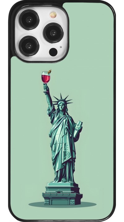Coque iPhone 14 Pro Max - Wine Statue de la liberté avec un verre de vin