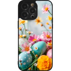 Coque iPhone 14 Pro Max - Silicone rigide noir Easter 2026 Eggs with flowers