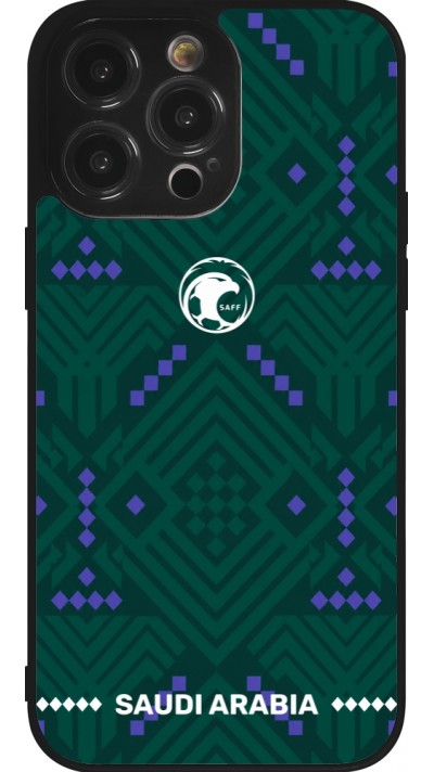 Coque iPhone 14 Pro Max - Silicone rigide noir Maillot de football Arabie saoudite 2026 personnalisable