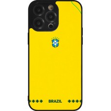 Coque iPhone 14 Pro Max - Silicone rigide noir Maillot de football Bresil 2026 personnalisable