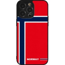 Coque iPhone 14 Pro Max - Silicone rigide noir Maillot de football Norvège 2026 personnalisable