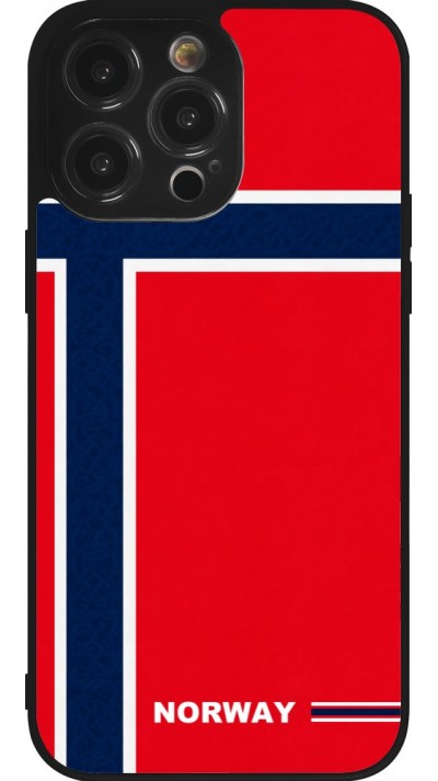 Coque iPhone 14 Pro Max - Silicone rigide noir Maillot de football Norvège 2026 personnalisable