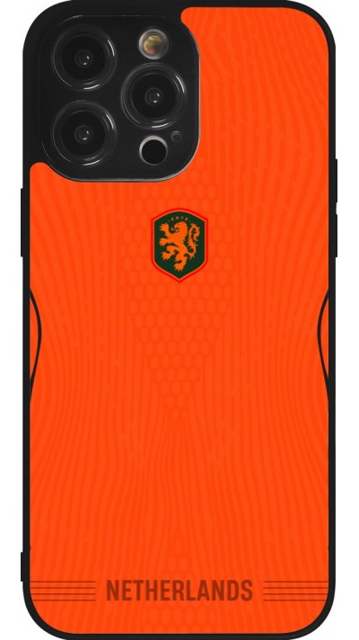 Coque iPhone 14 Pro Max - Silicone rigide noir Maillot de football Pays-Bas 2026 personnalisable
