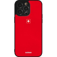 Coque iPhone 14 Pro Max - Silicone rigide noir Maillot de football Suisse 2026 personnalisable