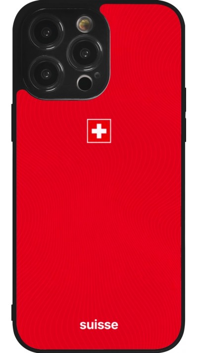 Coque iPhone 14 Pro Max - Silicone rigide noir Maillot de football Suisse 2026 personnalisable