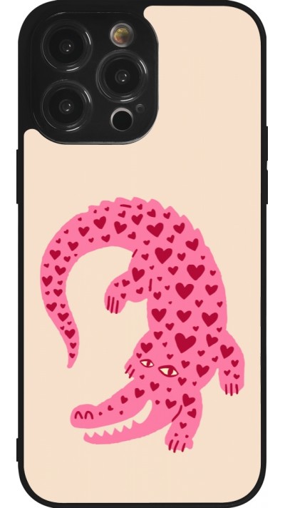 Coque iPhone 14 Pro Max - Silicone rigide noir Pink crocodile 2026