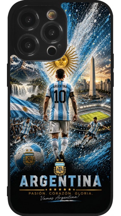Coque iPhone 14 Pro Max - Silicone rigide noir Football Argentine splash 2026