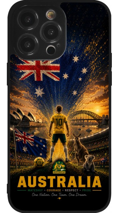 Coque iPhone 14 Pro Max - Silicone rigide noir Football Australie splash 2026