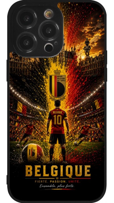 Coque iPhone 14 Pro Max - Silicone rigide noir Football Belgique splash 2026