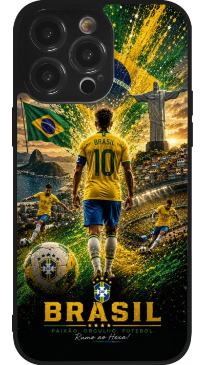 Coque iPhone 14 Pro Max - Silicone rigide noir Football Brésil splash 2026