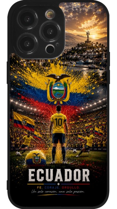 Coque iPhone 14 Pro Max - Silicone rigide noir Football Équateur splash 2026