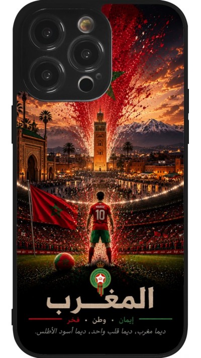 Coque iPhone 14 Pro Max - Silicone rigide noir Football Maroc splash 2026