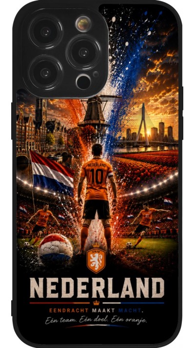 Coque iPhone 14 Pro Max - Silicone rigide noir Football Pays-Bas splash 2026