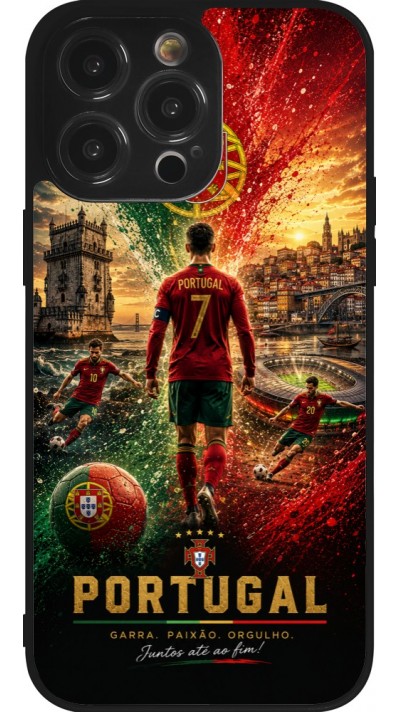 Coque iPhone 14 Pro Max - Silicone rigide noir Football Portugal splash 2026