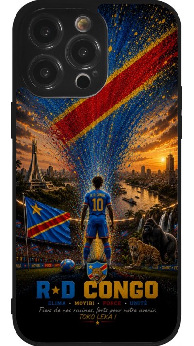 Coque iPhone 14 Pro Max - Silicone rigide noir Football République démocratique du Congo splash 2026