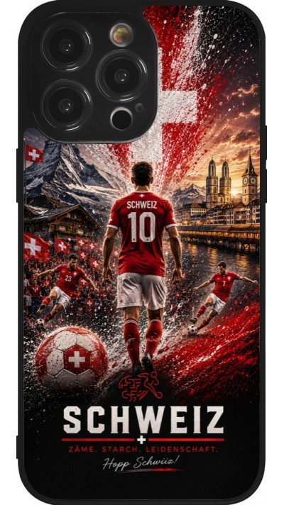 Coque iPhone 14 Pro Max - Silicone rigide noir Football Schweiz splash 2026