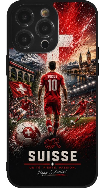 Coque iPhone 14 Pro Max - Silicone rigide noir Football Suisse splash 2026