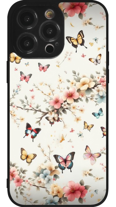 Coque iPhone 14 Pro Max - Silicone rigide noir Spring 25 Papillons Légers