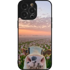 Coque iPhone 14 Pro Max - Silicone rigide noir Cow with tulips Spring 2026
