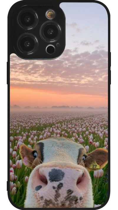 Coque iPhone 14 Pro Max - Silicone rigide noir Cow with tulips Spring 2026