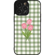 Coque iPhone 14 Pro Max - Silicone rigide noir Green vichy tulips Spring 2026