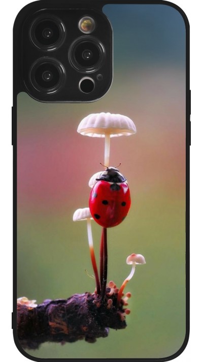 Coque iPhone 14 Pro Max - Silicone rigide noir Ladybird on a mushroom Spring 2026