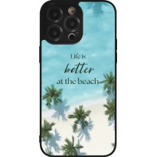 Coque iPhone 14 Pro Max - Silicone rigide noir Summer 2025 Life is better at the beach
