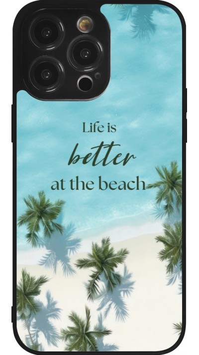 Coque iPhone 14 Pro Max - Silicone rigide noir Summer 2025 Life is better at the beach