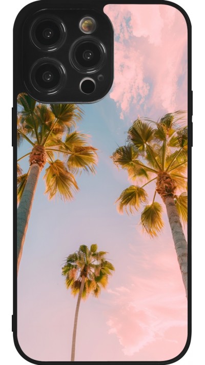 Coque iPhone 14 Pro Max - Silicone rigide noir Summer 2025 Palmiers