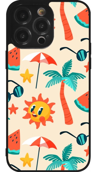 Coque iPhone 14 Pro Max - Silicone rigide noir Summer 2025 Pattern soleil