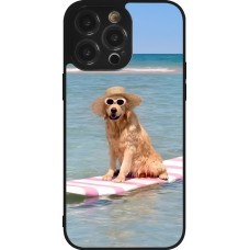 Coque iPhone 14 Pro Max - Silicone rigide noir Summer Dog on Paddle