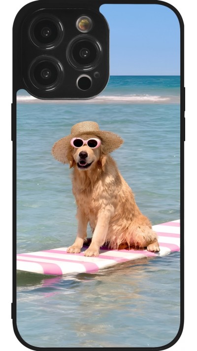 Coque iPhone 14 Pro Max - Silicone rigide noir Summer Dog on Paddle