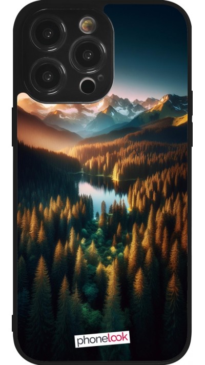 Coque iPhone 14 Pro Max - Silicone rigide noir Sunset Forest Lake