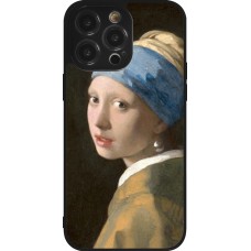 Coque iPhone 14 Pro Max - Silicone rigide noir Tableau art - La Jeune fille à la perle - Johannes Vermeer