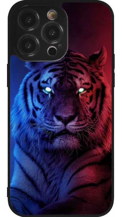Coque iPhone 14 Pro Max - Silicone rigide noir Tiger Blue Red