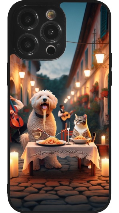 Coque iPhone 14 Pro Max - Silicone rigide noir Valentine 2024 Dog & Cat Candlelight